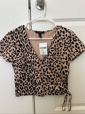 Forever 21 Tan and Black Leopard Wrap Crop Top